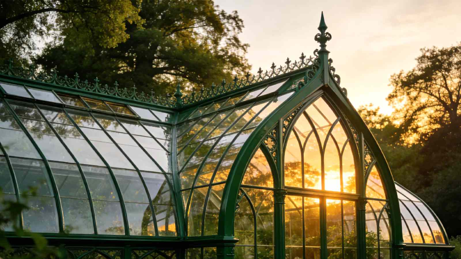 Victorian Gothic greenhouse, greenhouse steel frame, tempered double glazing